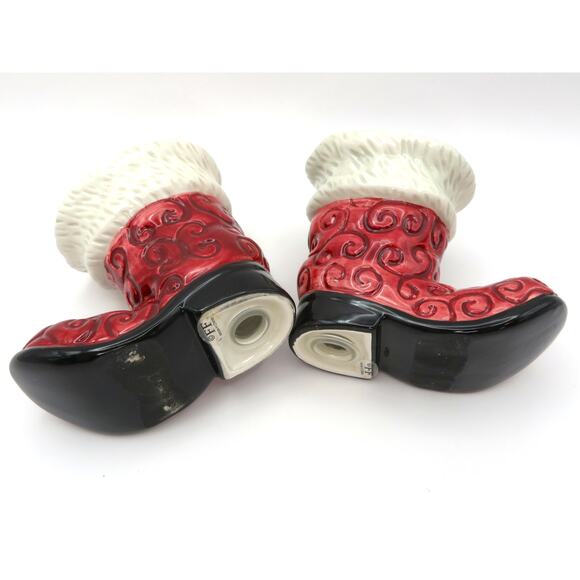 Vintage Fitz and Floyd Ceramic Red Christmas Santa Boot Salt & Pepper Shakers - Picture 8 of 12
